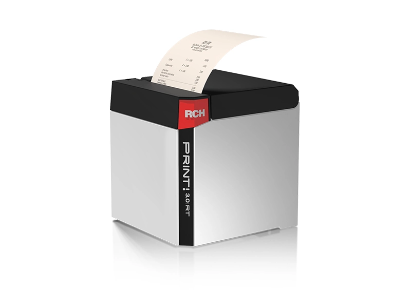 Stampante fiscale PRINT! 3.0 RT 2 RCH PRINT! 3.0 RT thermal receipt printer in silver and black.